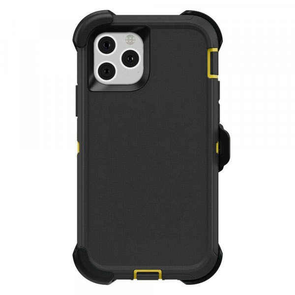 Premium Armor Heavy Duty Case with Clip for Apple iPHONE 13 (6.1) (Black Yellow)